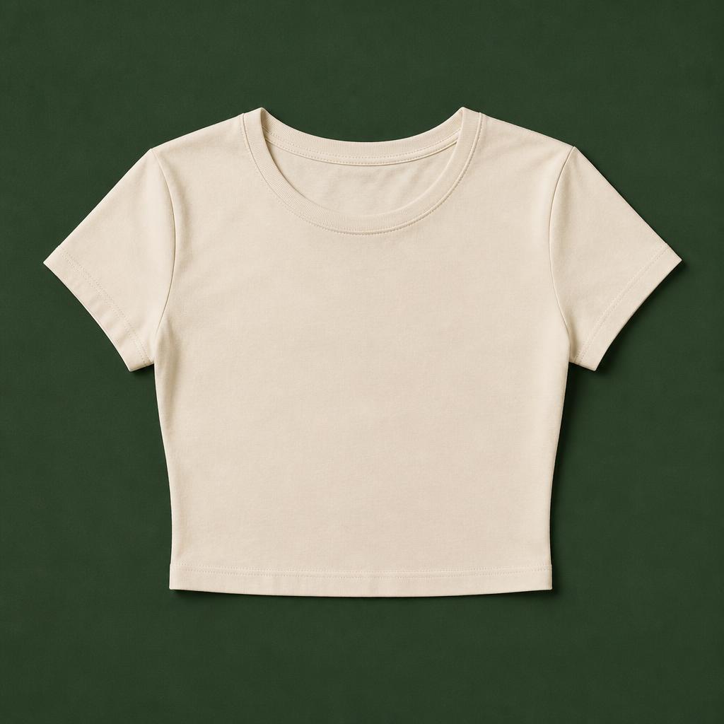 Cream fitted women's cropped baby tee with the CF rope emblem and gold script reading thicker than water