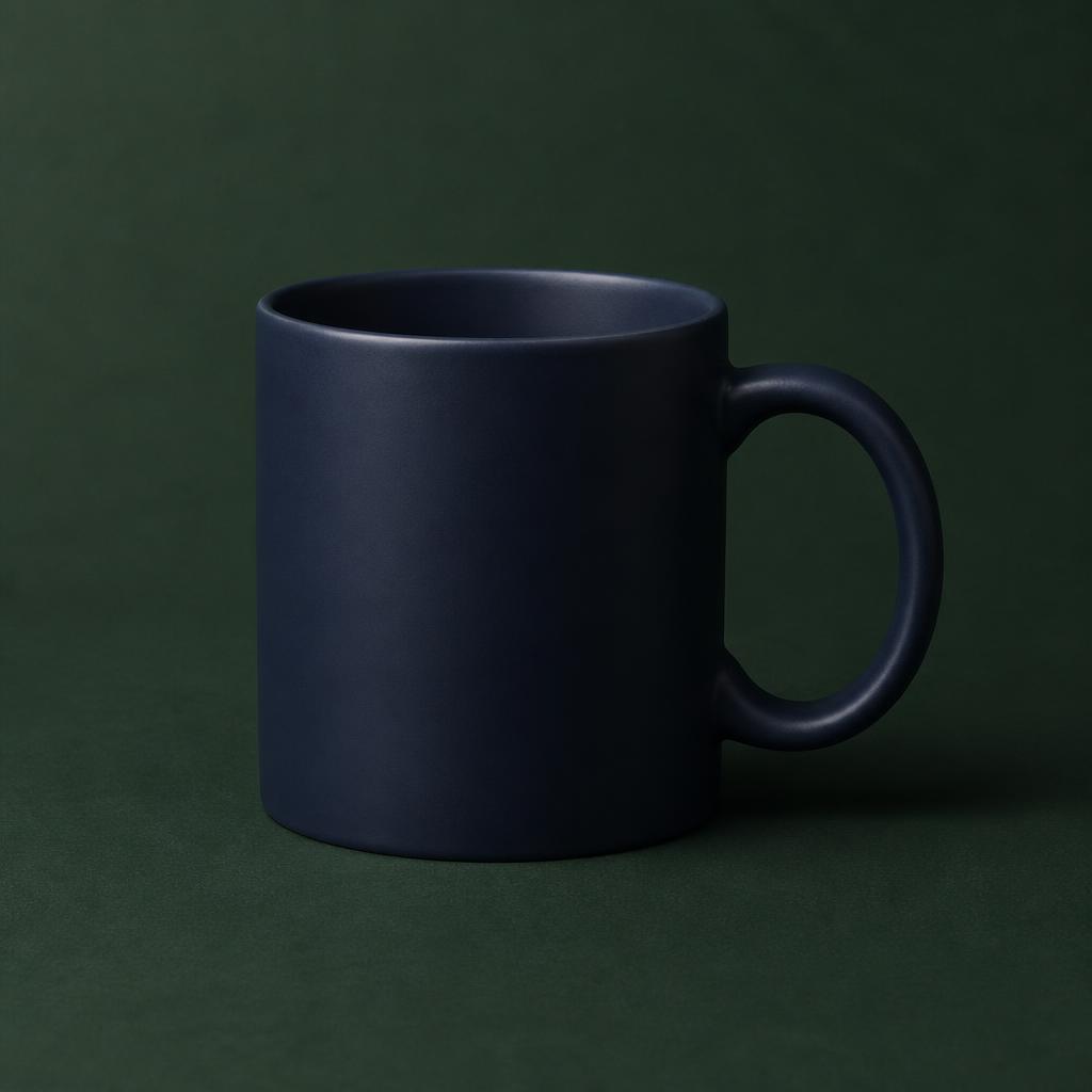Midnight navy ceramic mug with the CF rope emblem on the front