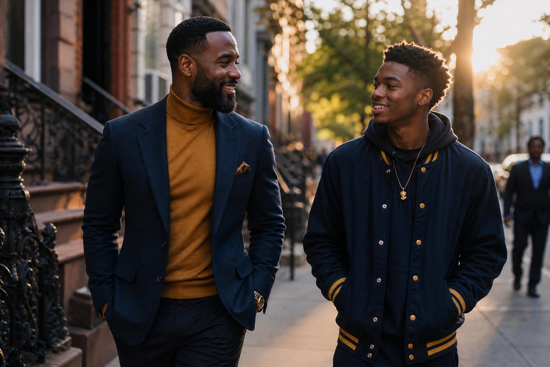 A mentor and young adult walking together in conversation