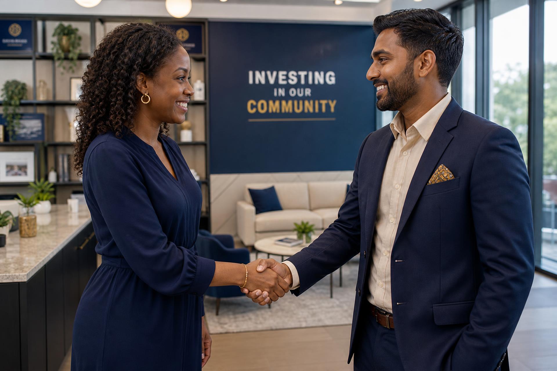 Partners shaking hands in a modern office