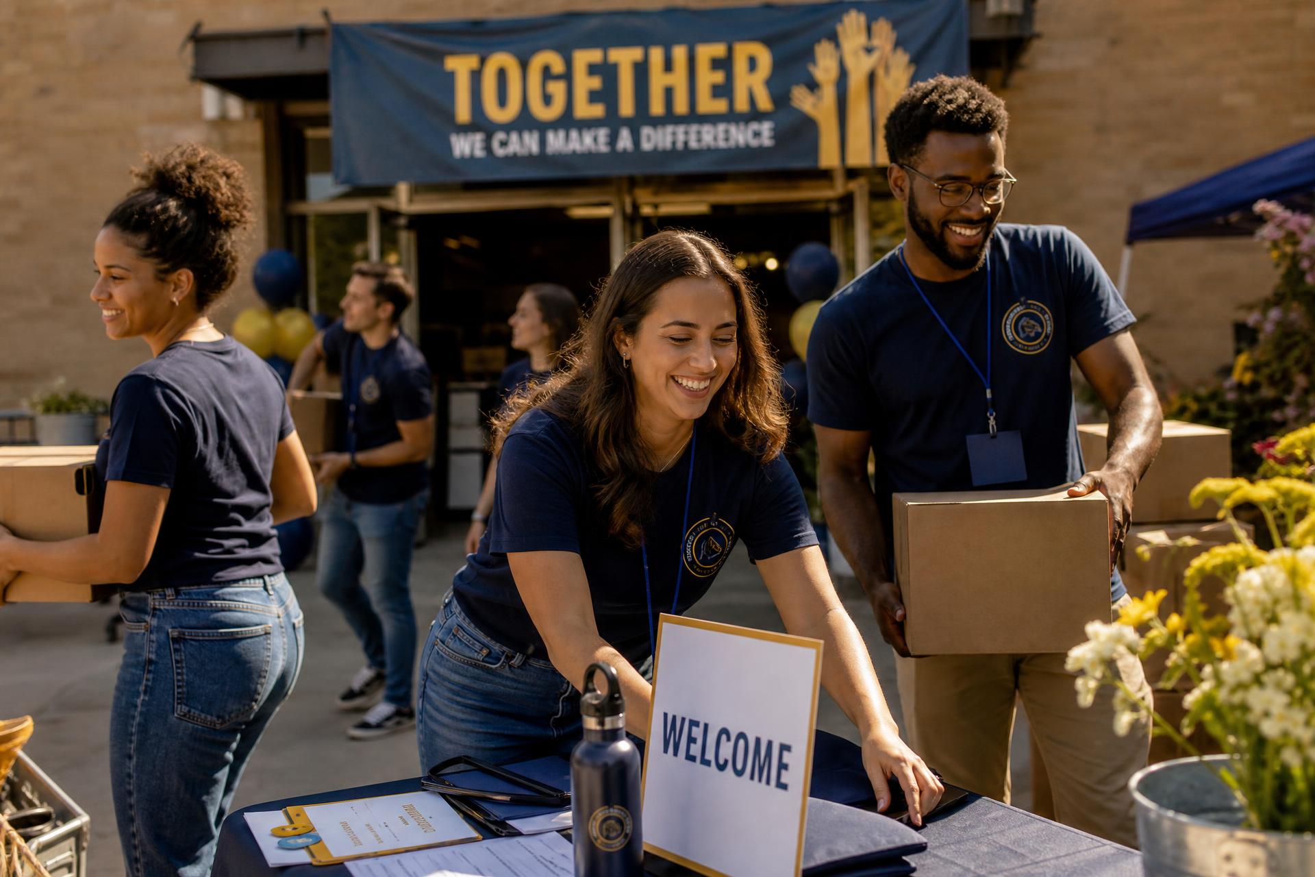 Volunteers working together